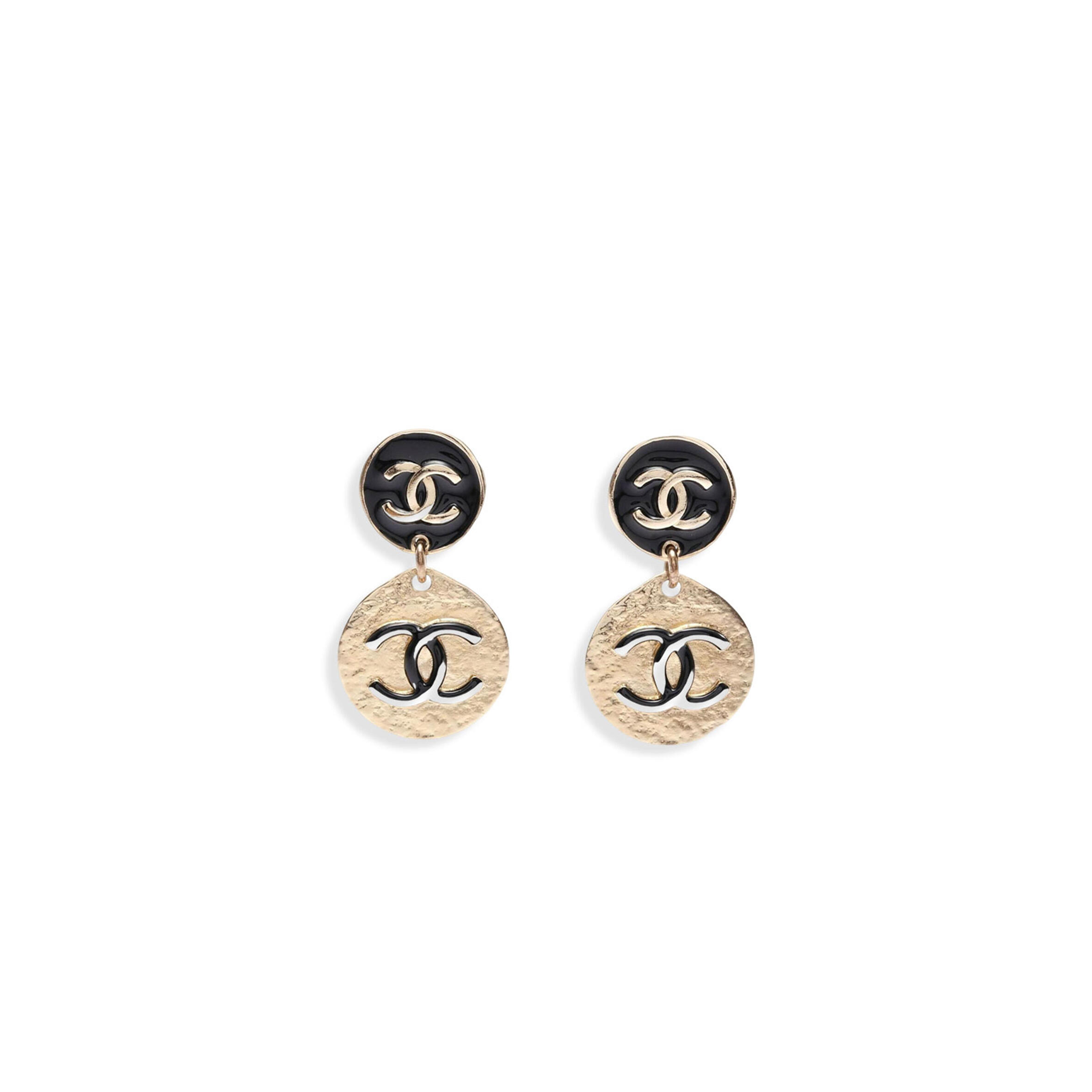 CHANEL DOUBLE COCO MARK EARRINGS GOLD BLACK 